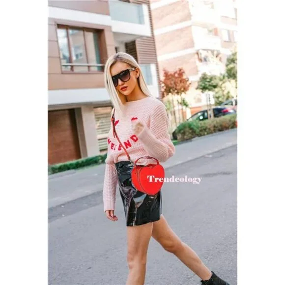 Cute Heart Shape Girls Womens Vegan Leather Small Handle Satchel Crossbody Purse - Picture 2 of 8